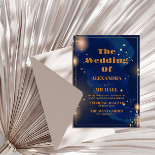 Invitación Boda Nocturna con Brillo de Plata y Azul Marino