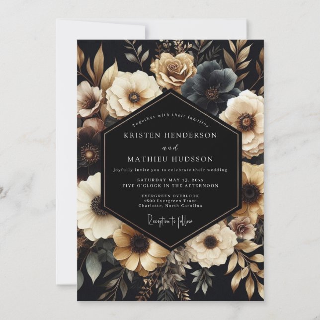 Invitación Boda Nocturna con Crema de Carbón (Anverso)