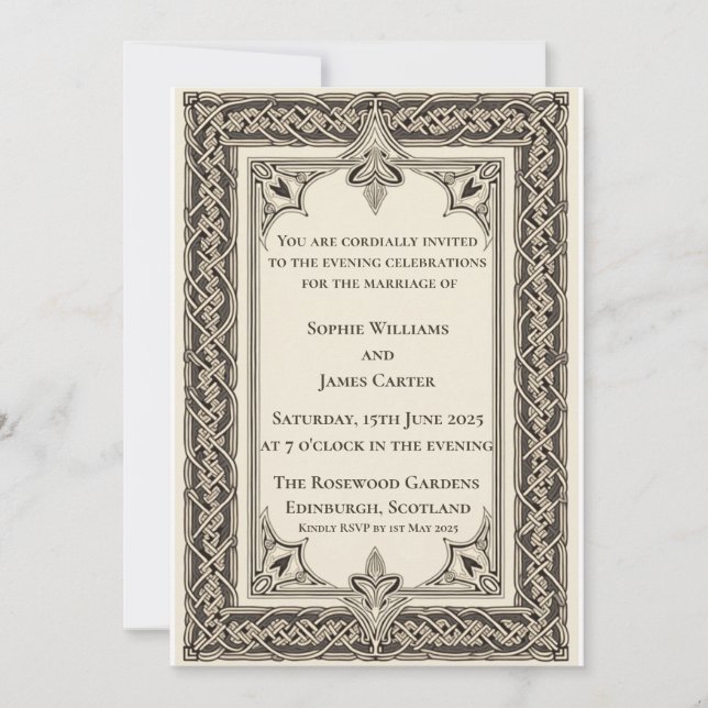Invitación Boda Nocturna con Nudos Celtas Escoceses (Anverso)