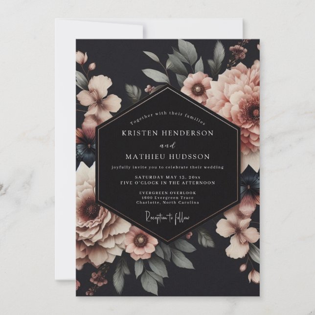 Invitación Boda Nocturna con Rubor de Carbón (Anverso)