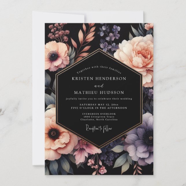 Invitación Boda Nocturna con Rubor de Ciruela (Anverso)