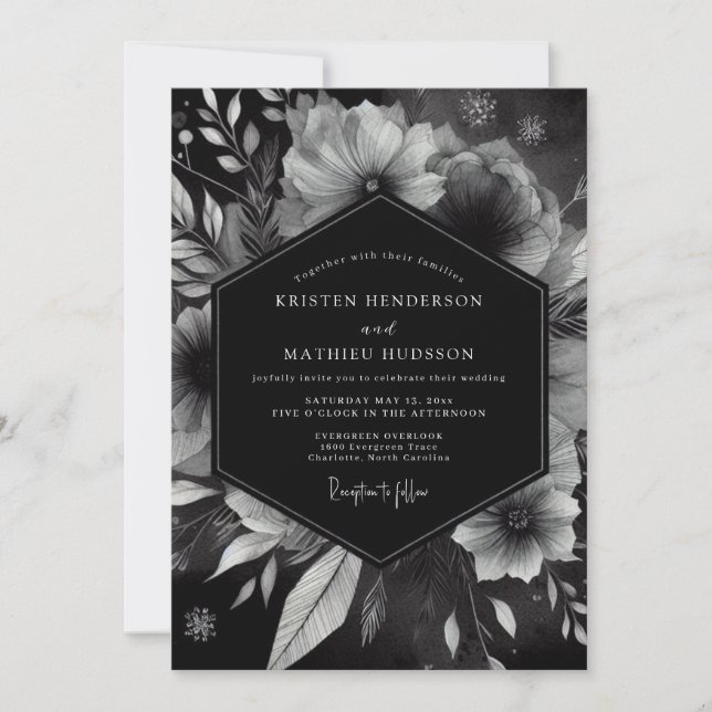 Invitación Boda Nocturna de Anémona de Carbón (Anverso)