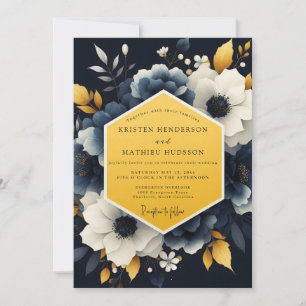 Invitación Boda Nocturna de Caléndula Azul Marino