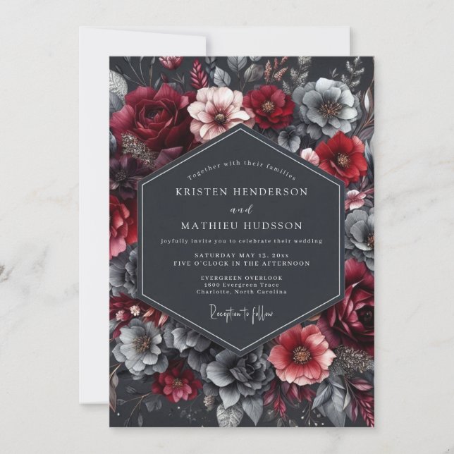 Invitación Boda Nocturna de Carbón y Borgoña (Anverso)