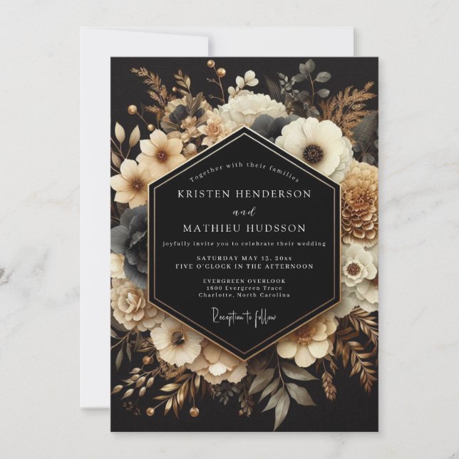 Invitación Boda Nocturna de Carbón y Oro (Anverso)