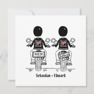 Invitación Boda nocturna de dos novios en motocicleta persona