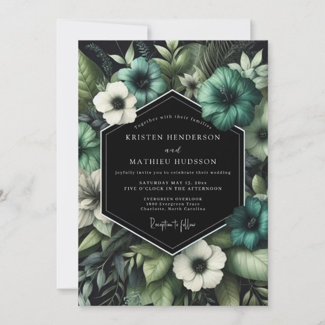 Invitación Boda Nocturna de Esmeralda Verde (Anverso)