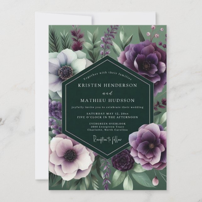 Invitación Boda Nocturna de Esmeralda y Amatista (Anverso)