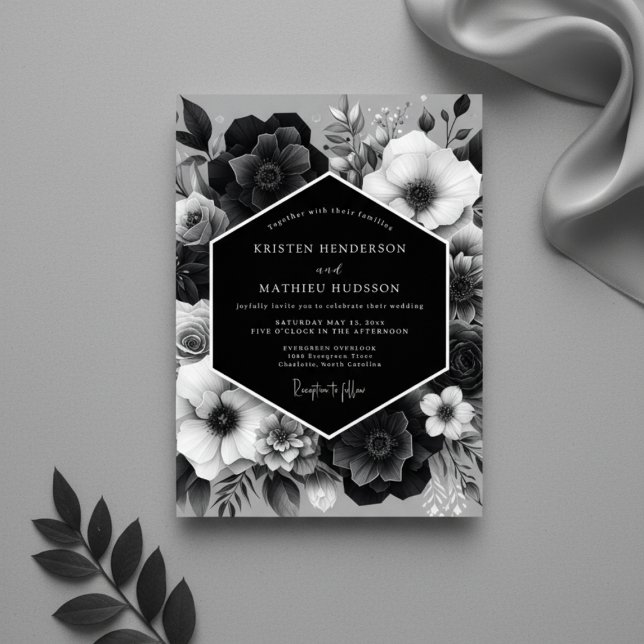 Invitación Boda Nocturna de Floral Negro (Subido por el creador)
