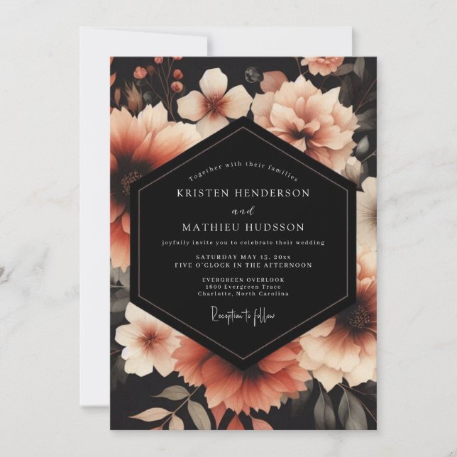 Invitación Boda Nocturna de Melocotón Carbón (Anverso)