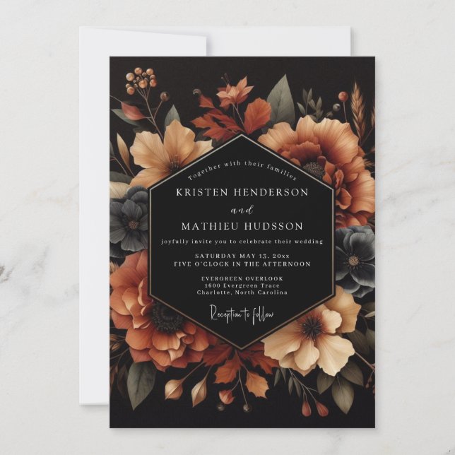 Invitación Boda Nocturna de Naranja Quemada (Anverso)