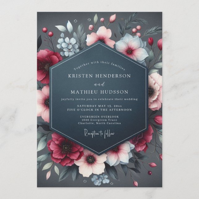 Invitación Boda Nocturna de Pizarra Borgoña (Anverso)