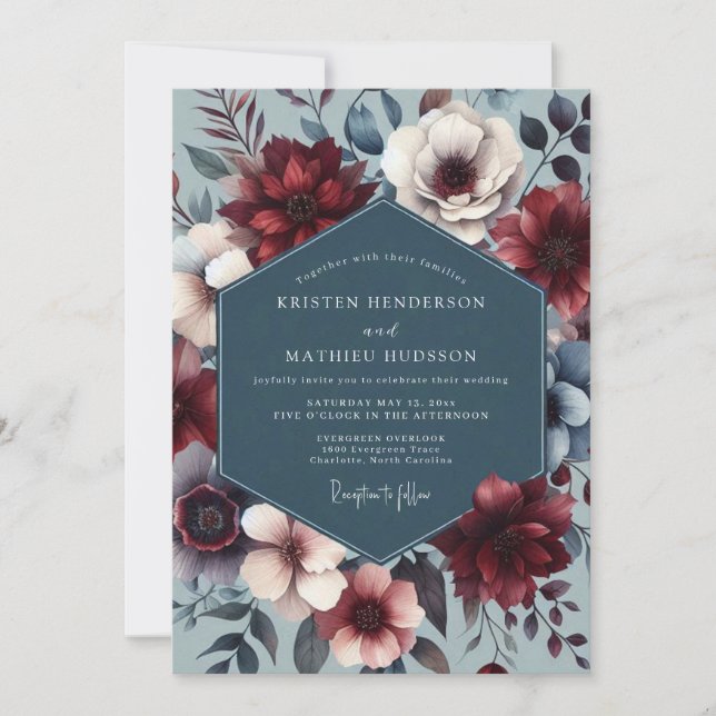 Invitación Boda Nocturna de Pizarra Borgoña (Anverso)