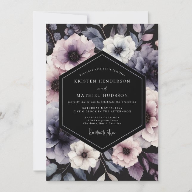Invitación Boda Nocturna de Plumaje y Periwinkle (Anverso)