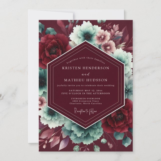 Invitación Boda Nocturna de Terciopelo Borgoña (Anverso)