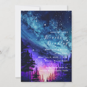 Invitación Boda nocturna en el bosque de la galaxia Aurora