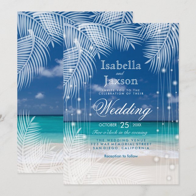 Invitación Boda nocturna en la playa (Anverso / Reverso)
