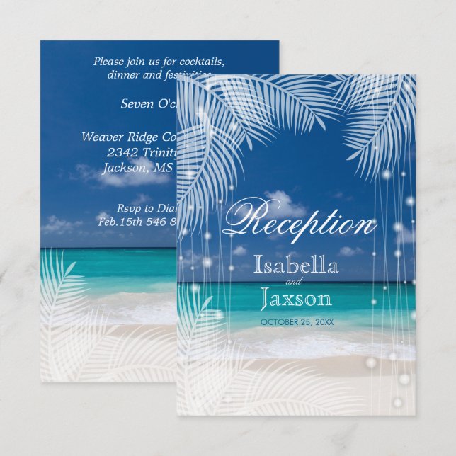 Invitación Boda nocturna en la playa - Recepción (Anverso / Reverso)