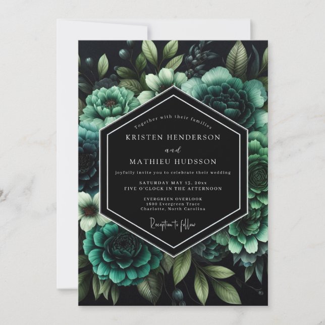 Invitación Boda Nocturna Esmeralda Malhumorada (Anverso)