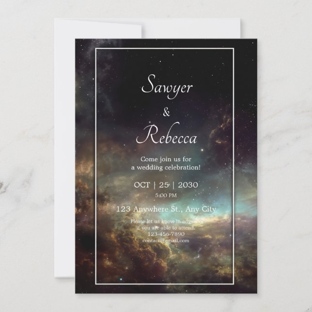 Invitación Boda Nocturna Estelar con Nebulosa Dramática Cobre (Anverso)