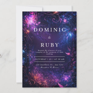 Invitación Boda Nocturna Estelar Floral Cósmica Vibrante