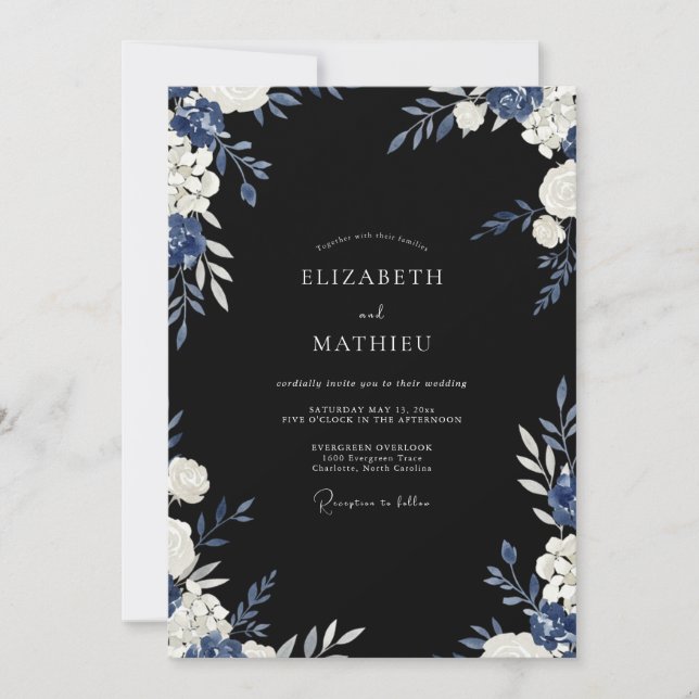 Invitación Boda nocturna exuberante de azul marino (Anverso)