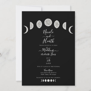 Invitación Boda Nocturna Fases Lunares Cielo Negro