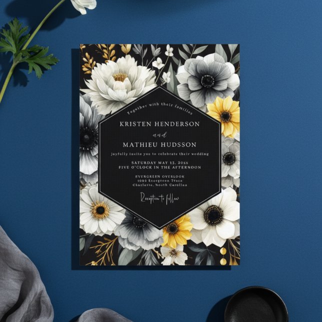 Invitación Boda Nocturna Floral Carbón (Subido por el creador)