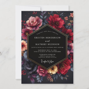 Invitación Boda Nocturna Floral Malhumorada Borgoña