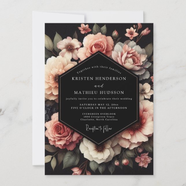 Invitación Boda Nocturna Floral Rubor (Anverso)