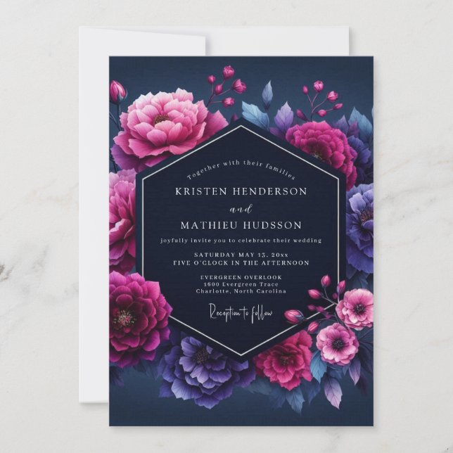 Invitación Boda Nocturna Fucsia Luminosa (Anverso)