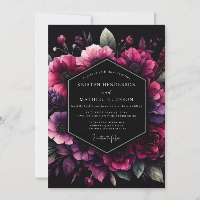 Invitación Boda Nocturna Magenta Bloom (Anverso)