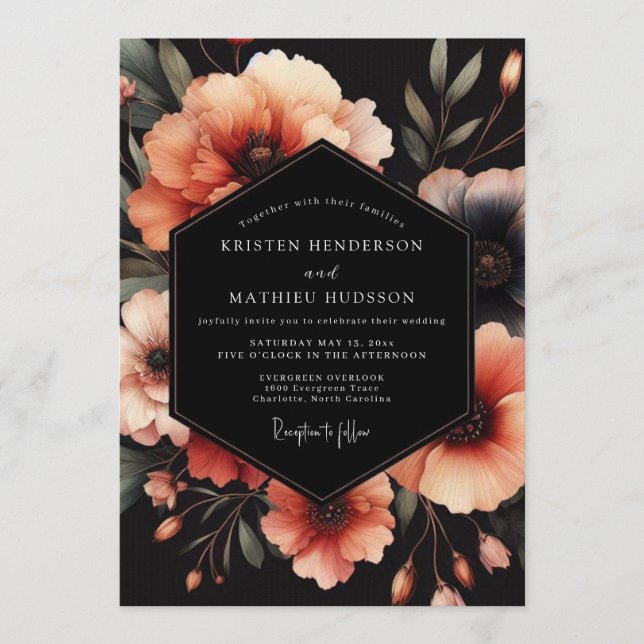 Invitación Boda Nocturna Melocotón Pizarra (Anverso)