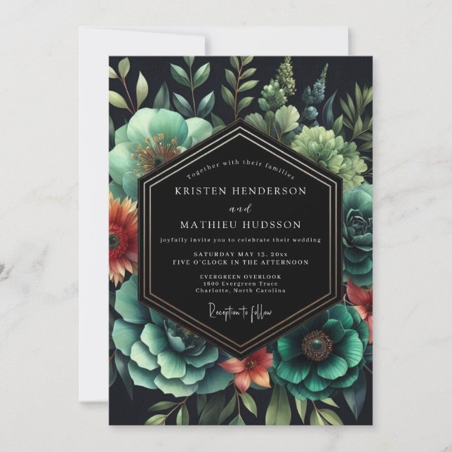 Invitación Boda Nocturna Naranja Esmeralda (Anverso)