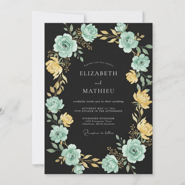 Invitación Boda nocturna ornamentada en verde menta (Anverso)