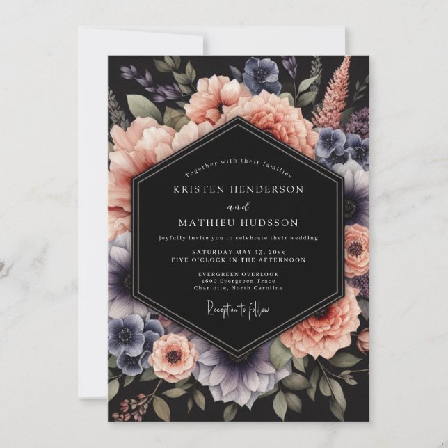 Invitación Boda Nocturna Pizarra Melocotón (Anverso)
