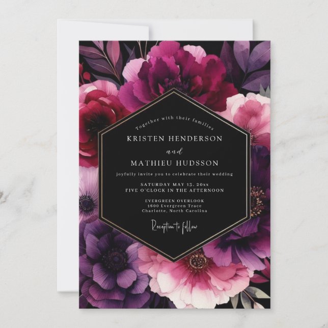 Invitación Boda Nocturna Plum Moody (Anverso)
