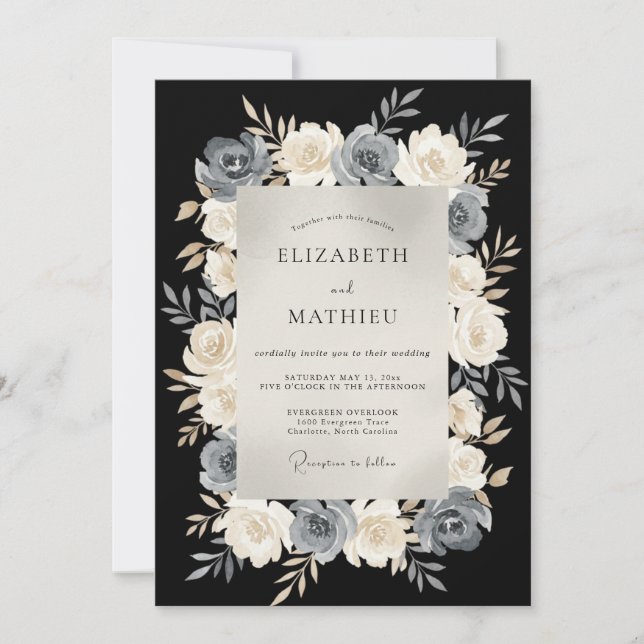 Invitación Boda Nocturna Refined Negra (Anverso)