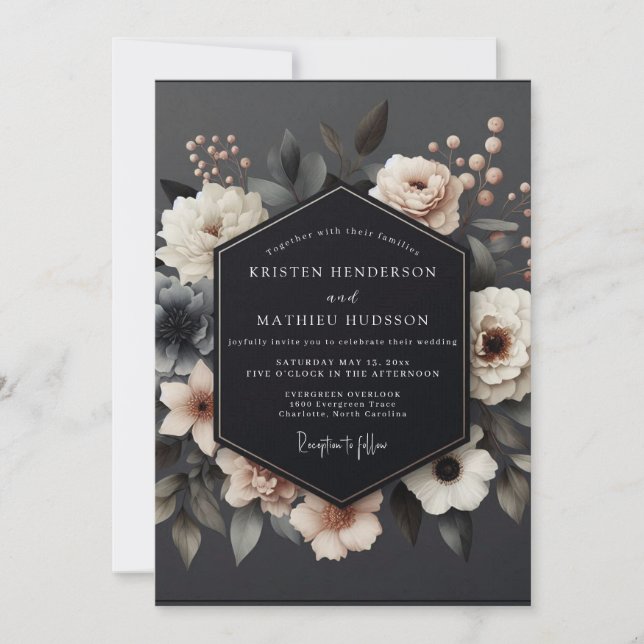 Invitación Boda Nocturna Sombría con Rubor (Anverso)
