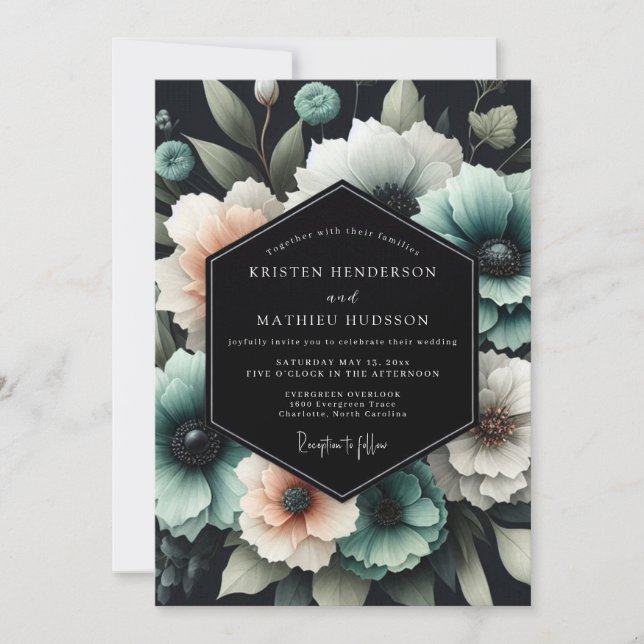 Invitación Boda Nocturna Teal Bloom (Anverso)