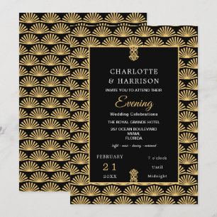 Invitación Boda nocturno Art Deco con clase Black Gold