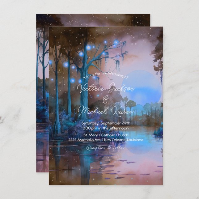 Invitación Boda nocturno de Blue Bayou (Anverso / Reverso)