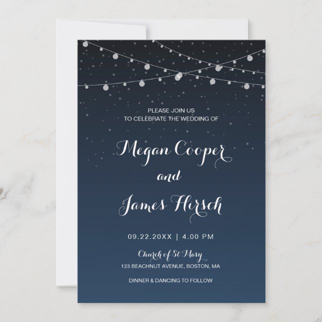 Invitación Boda nocturno de la Marina Celeste de Blue Starry (Anverso)