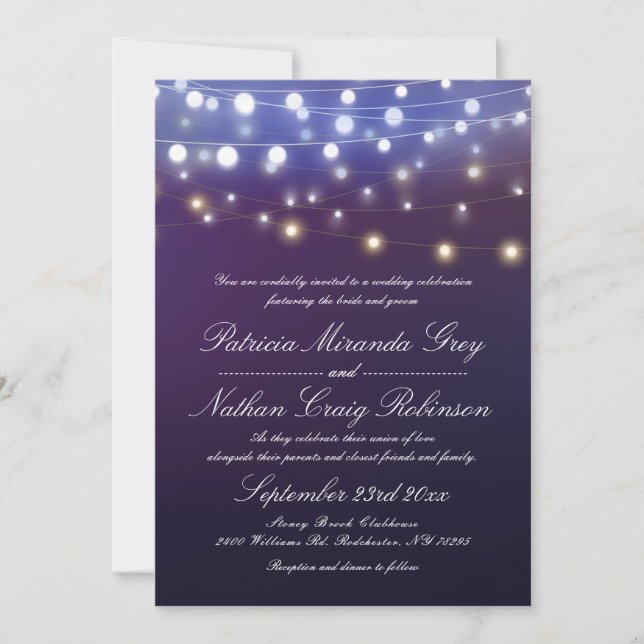 Invitación Boda nocturno de las luces de cadena (Anverso)