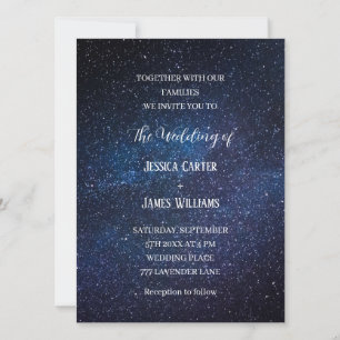Invitación Boda Nocturno Galaxy Marina Blue Sky Starry