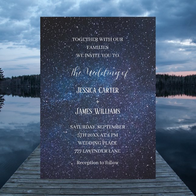 Invitación Boda Nocturno Galaxy Marina Blue Sky Starry (Subido por el creador)