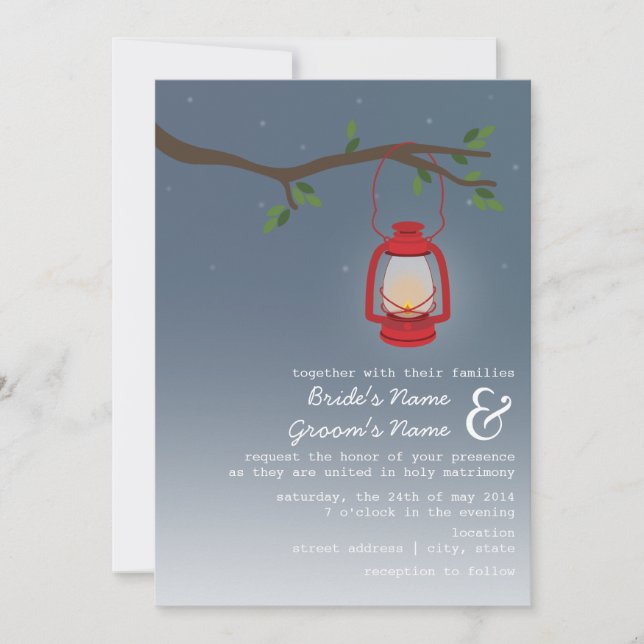 Invitación Boda nocturno - Linterna de aceite rojo (Anverso)