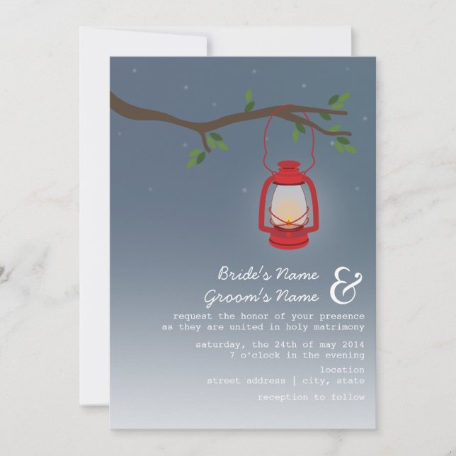 Invitación Boda nocturno - Linterna de aceite rojo (Anverso)