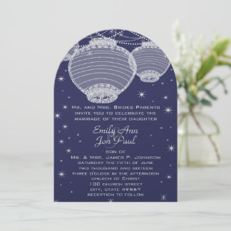 Invitación Boda nocturno Naval y faroles plateados Stars Garl