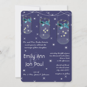 Invitación Boda Nocturno Navy Aqua Flor Amarilla Mason Jar
